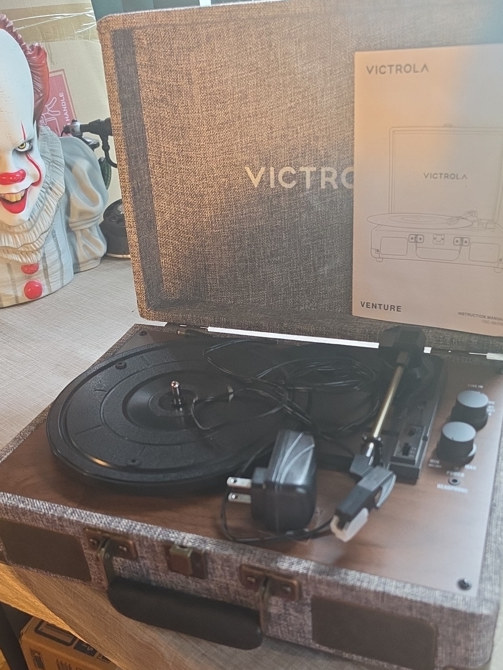 Victrola Venture Portable Turntable - Brown Fabric Finish